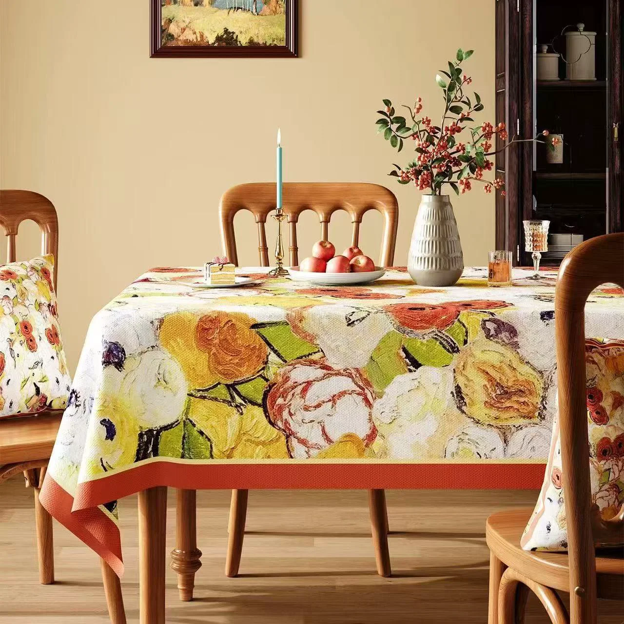 Innovative Ownkoti Waterproof Oil-Painting Floral Tablecloth High-Performance
