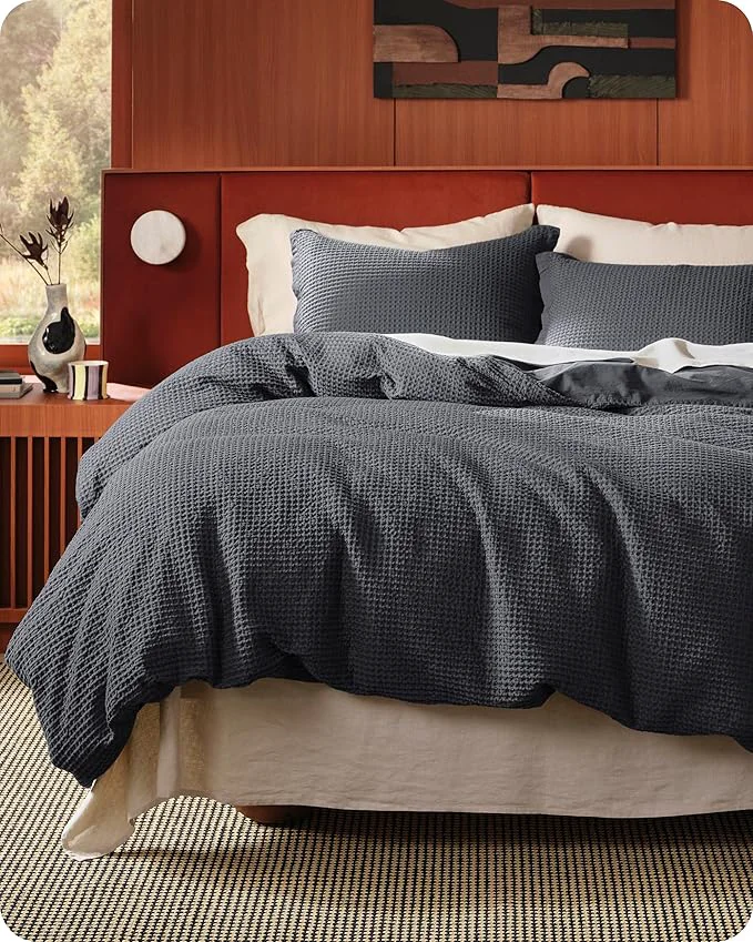 Prestigious Bedsure Cotton Duvet Cover King – Cotton Waffle Weave Charcoal Duvet Cover King Size GentleSoft™ and Breathable Bedding Set for All Season 3 Pieces 104 quot x90 quot Proven