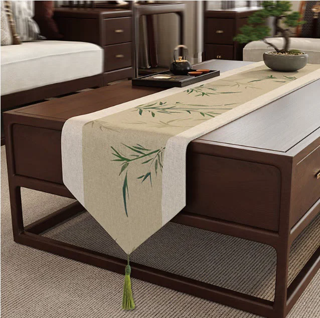 Green Ownkoti Oriental Ink-Wash Bamboo Table Runner Fine Crafted