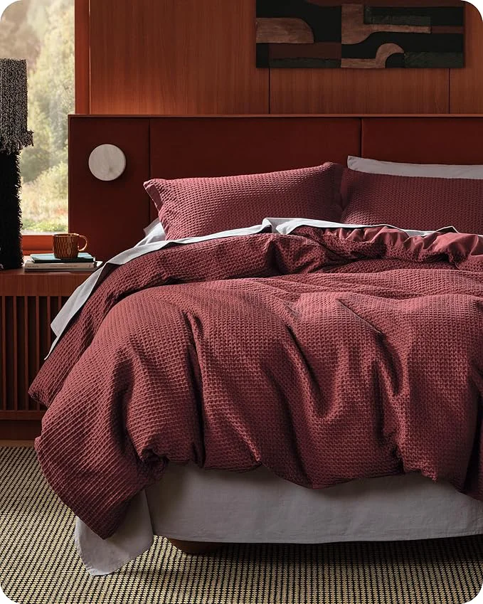 Advanced Bedsure Cotton Duvet Cover Queen – Cotton Waffle Weave Maroon Red Duvet Cover Queen Size GentleSoft™ and Breathable Bedding Set for All Season 3 Pieces 90 quot x90 quot Flexible