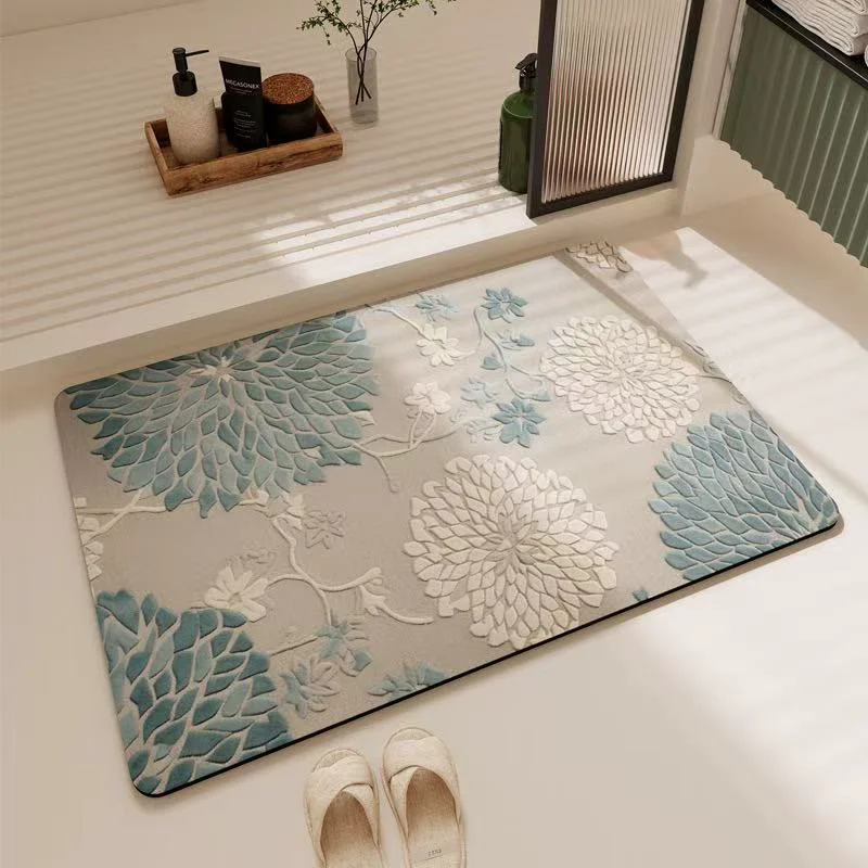 Original Design Ownkoti Blue Vintage Floral Non-Slip Bathroom Rug Responsible