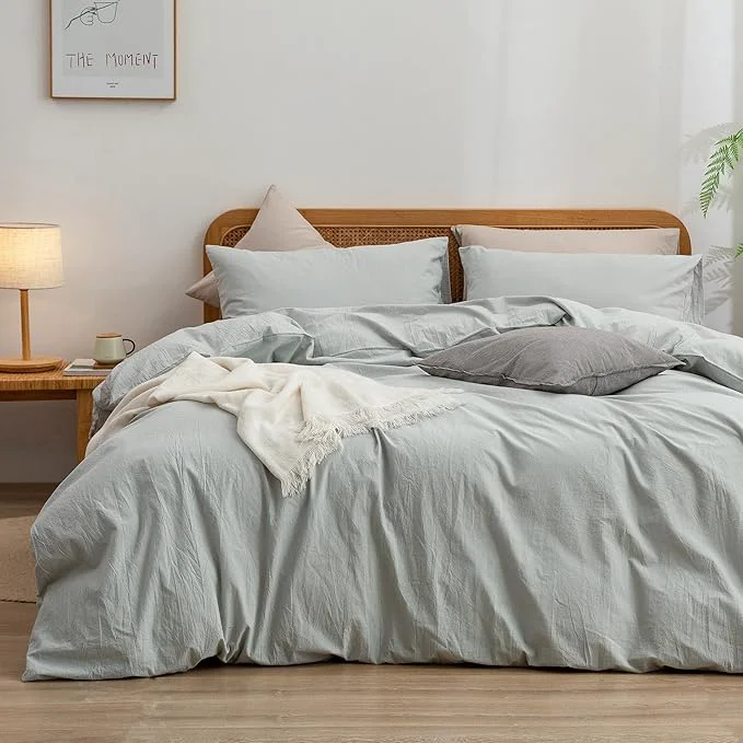 Detailed OUCH Duvet Cover Set Washed Cotton Linen Feel Super Soft Comfortable Chic Lightweight 3 PCs Home Bedding Set Solid Northern Droplet Grey Queen Sustainable