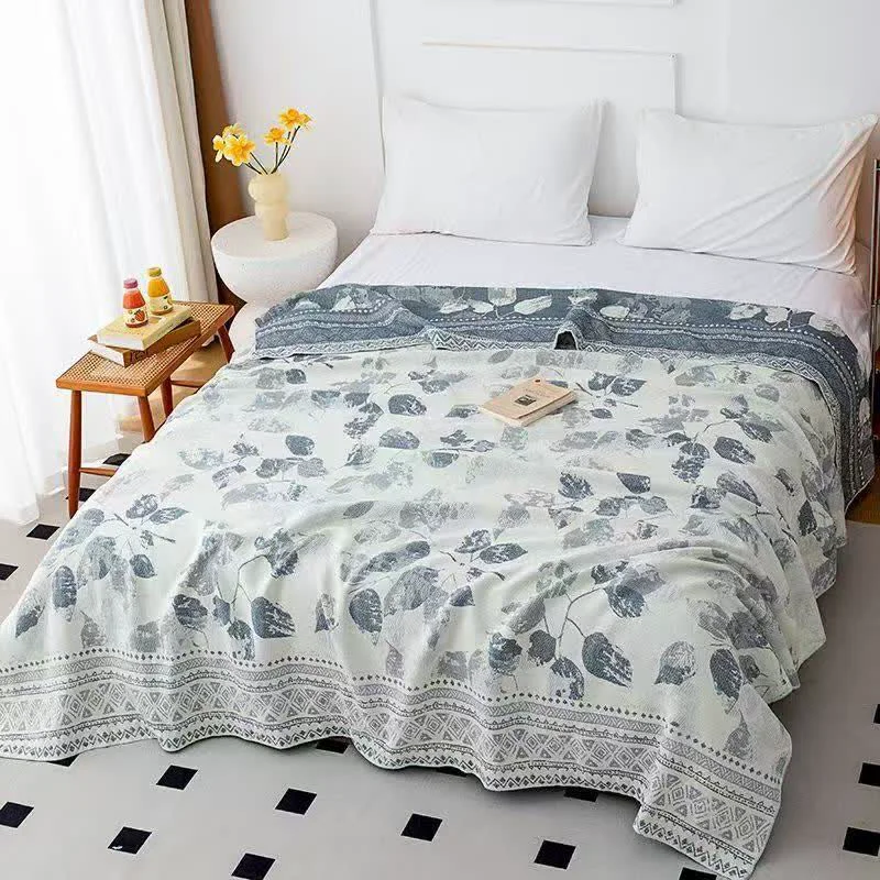 Smooth Ownkoti Boho Leaf Print Cotton Gauze Quilt Modern