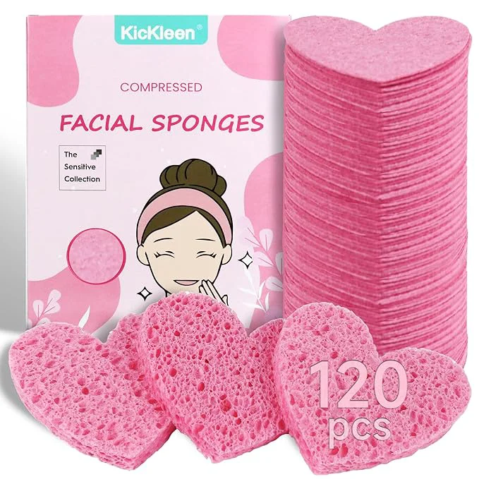 Contemporary 120-Count Kickleen Compressed Cellulose Heart Shape Facial Sponges Natural Reliable