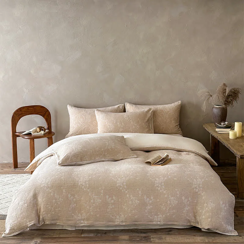 Innovative Ownkoti Camel Botanical Blossom Jacquard Cotton Bedding Set Specialty