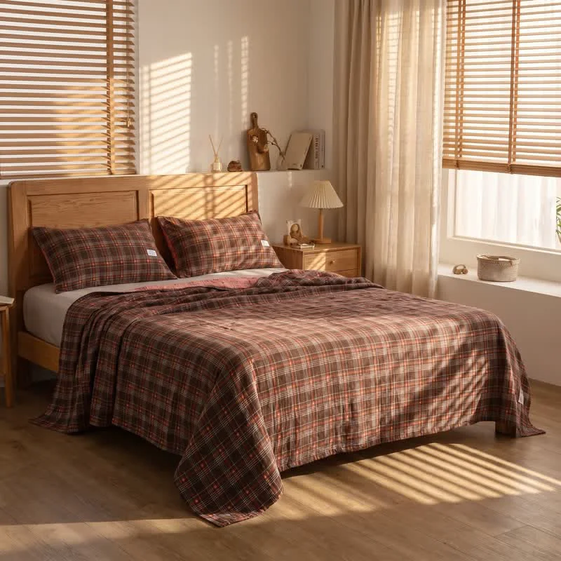 Safe Ownkoti Vintage Plaid Cotton Gauze Bedding Set Certified