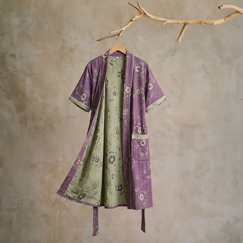 Modern Ownkoti Cotton Vintage Purple Floral Kimono Robe Smart