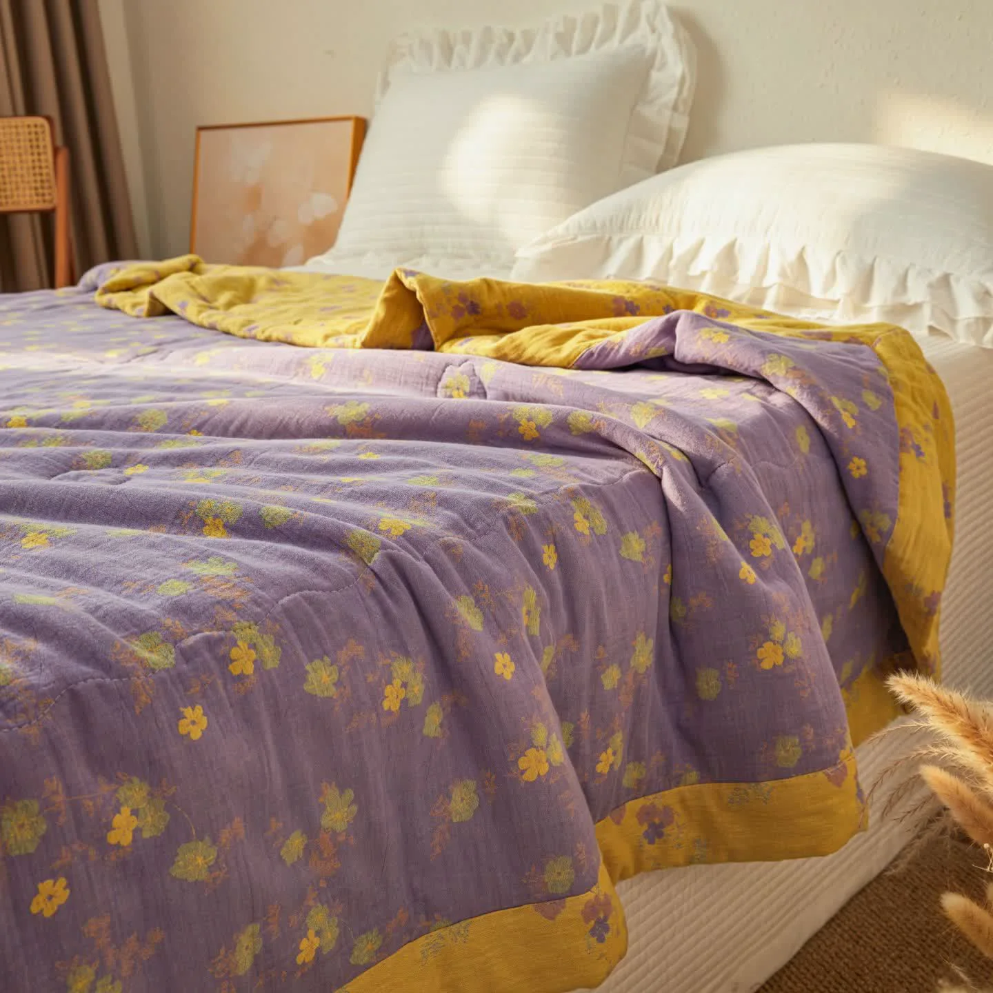 Classic Ownkoti Cottagecore Floral Cotton Gauze Reversible Quilt Modern