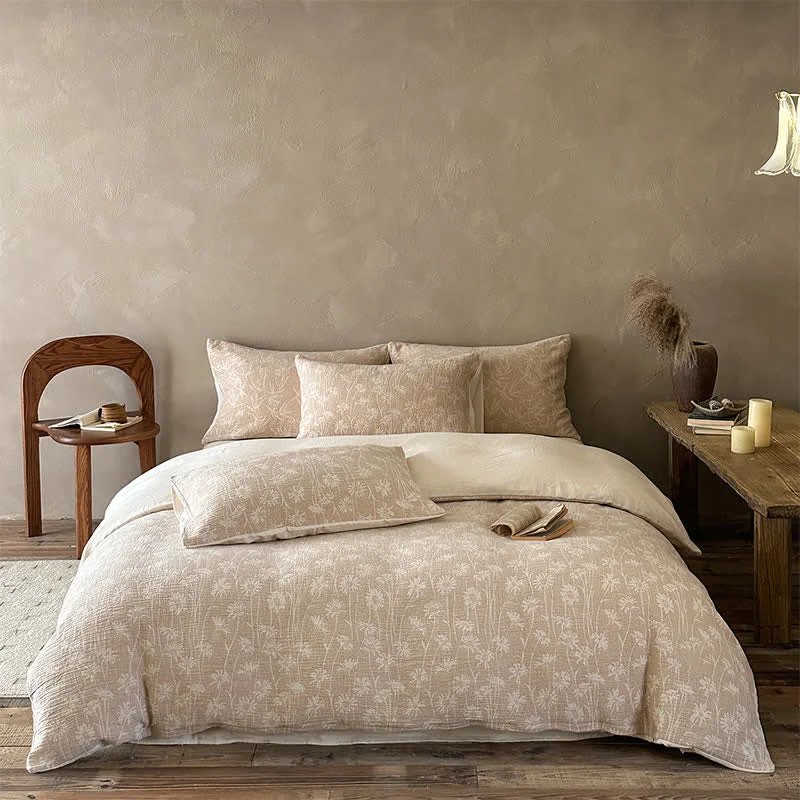 Versatile Ownkoti Camel Floral Sprig Jacquard Cotton Bedding Set Natural