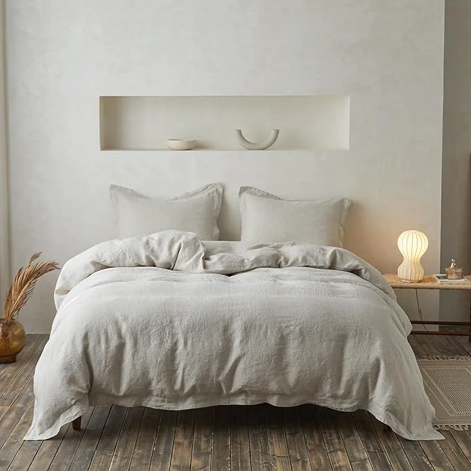 Simple amp Opulence Linen Duvet Cover Set with Crossed Embroidery Washed – 3 Pieces 1 Duvet Cover with 2 Pillow Shams Soft Breathable Farmhouse – Linen Queen Size Next-Generation