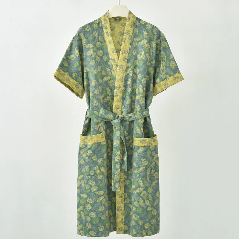 Carefully Designed Ownkoti Tropical Fern Cotton Gauze Kimono Robe Crafted
