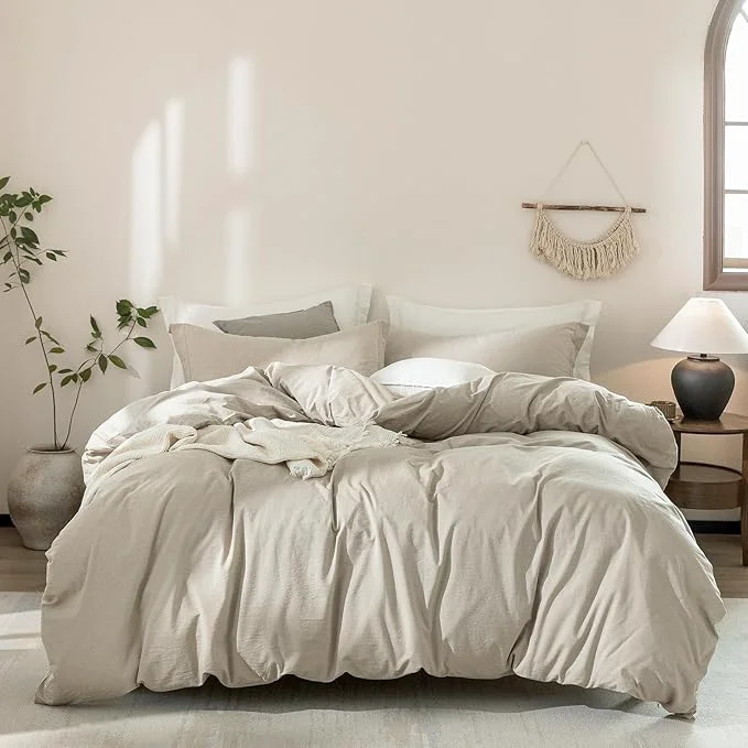 Green Linen Grey Duvet Cover Super King Size 108inch x 98inch Washed Cotton Duvet Cover with Zipper Closure and 2 Pillowcases Color of New Nature Linen Trendy