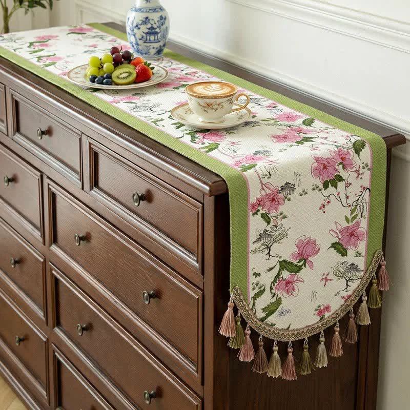 Sophisticated Ownkoti Pastoral Style Floral Tassel Table Runner Relaxed
