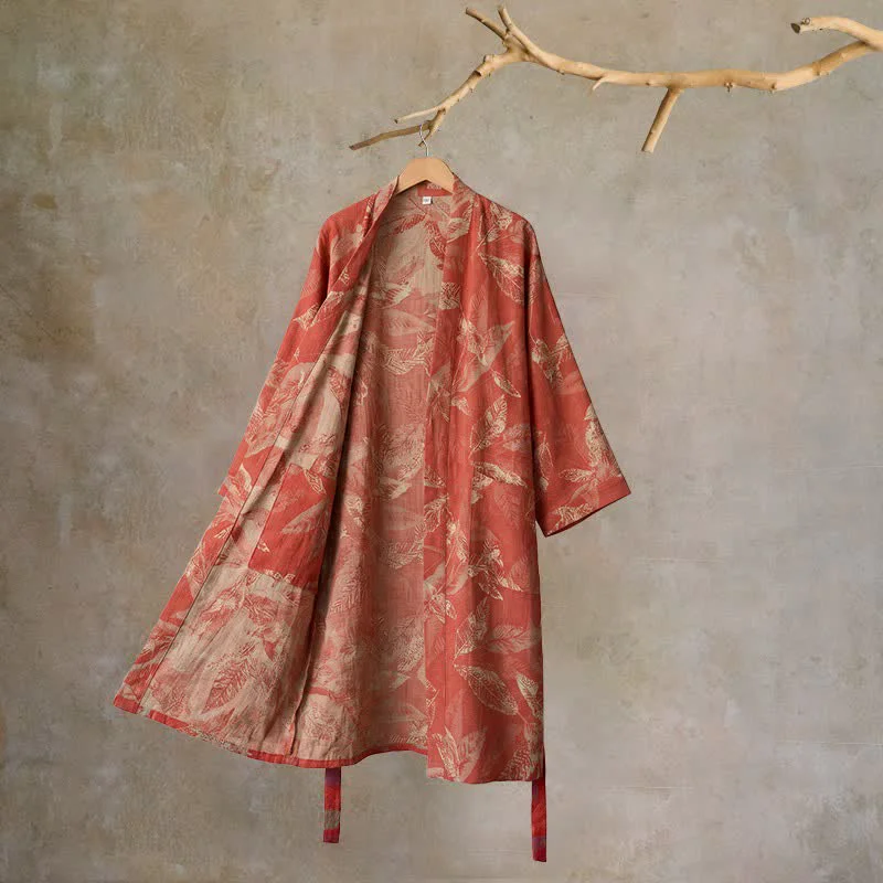 Advanced Ownkoti Coral Leaf Cotton Gauze Kimono Bathrobe Excellent