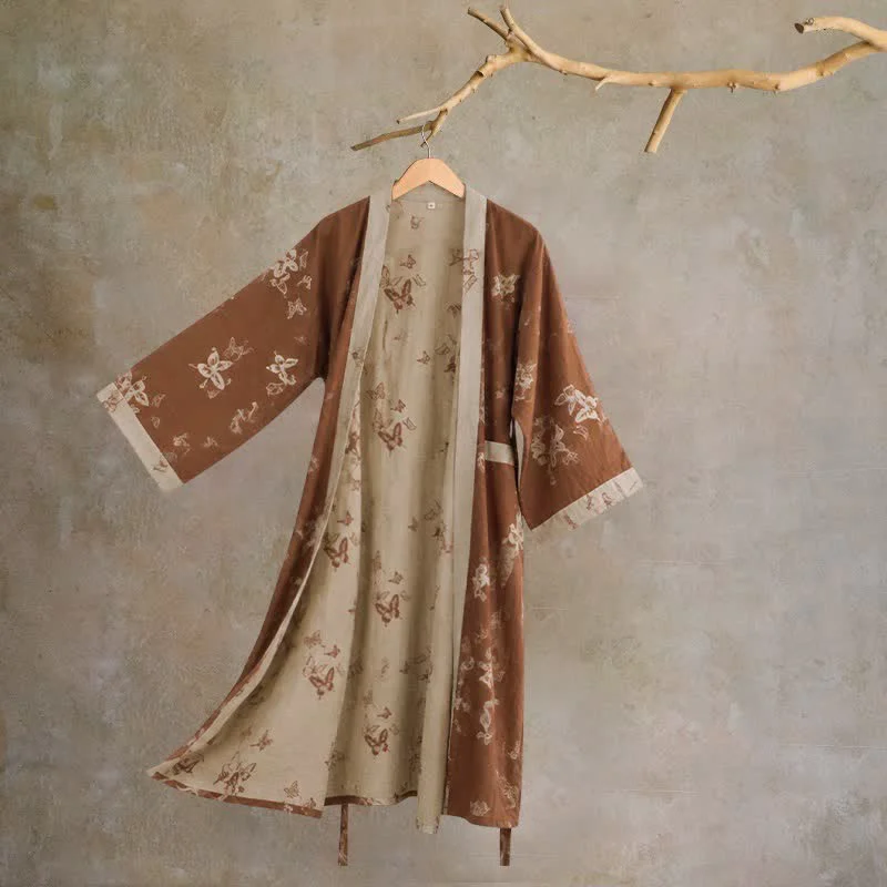 Modern Ownkoti Elegant Butterfly Cotton Kimono Bathrobe Solid