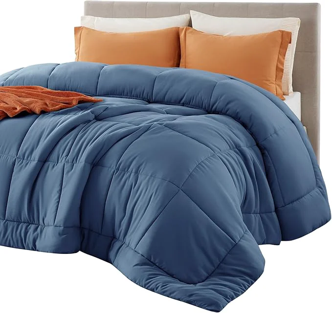 Secure Bedsure Comforter Duvet Insert – Quilted Comforters Queen Size All Season Duvet GentleSoft Down Bedding with 8 Tabs Gifts for Women Men Dark Slate Blue Queen 88 x 88 Inches Breathable