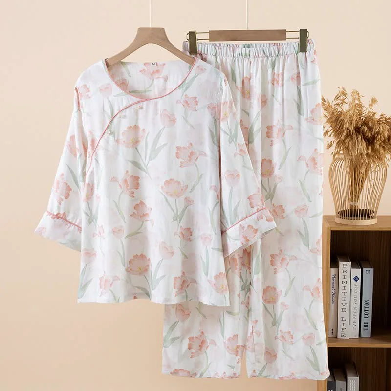 Fine Ownkoti Tulip Print Bamboo Fiber Women 39 s Pajamas Sustainable