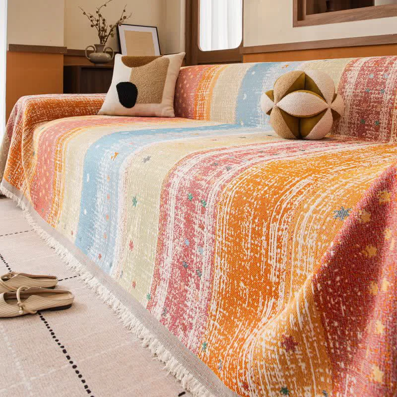 First-Class Ownkoti Sunset Stripe Tassel Sofa Protector Genuine