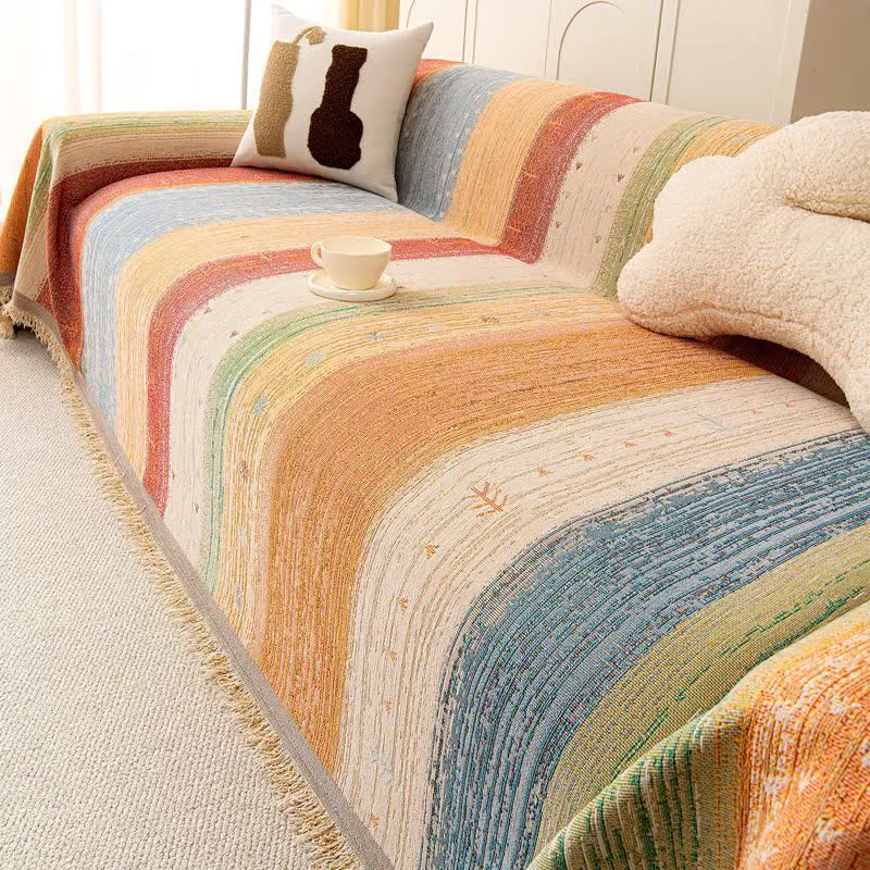 Smooth Ownkoti Colorful Stripe Tassel Sofa Protector Responsible