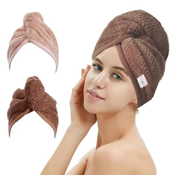 Official M-l 2 Pack Hair Drying Towels Hair Wrap Towels Absorbent Microfiber Hair Safe