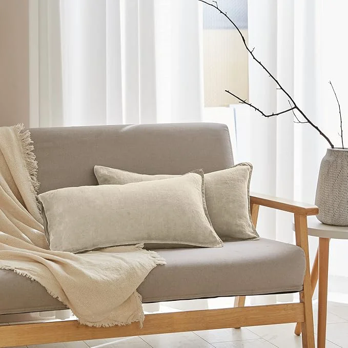 Durable Simple amp Opulence Linen Lumbar Pillow Cover 12 x 20 Inches Set of 2 Rectangular Decorative Throw Cushion Cover for Couch Sofa Bed Living Room Office Soft Breathable Farmhouse – Linen Luxury