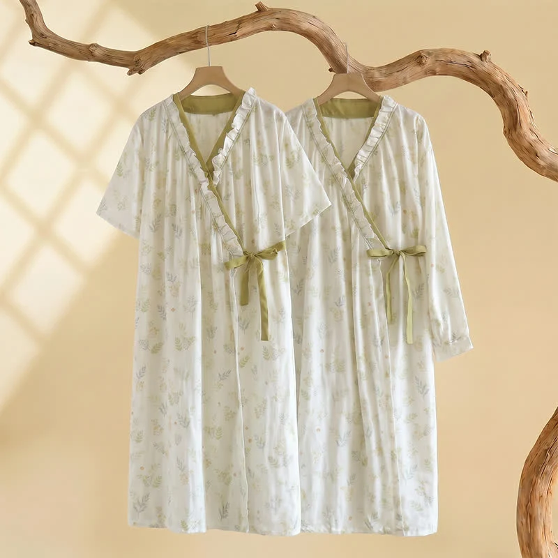 Recyclable Ownkoti Forest Herbarium Cotton Gauze Yukata Dress Smooth