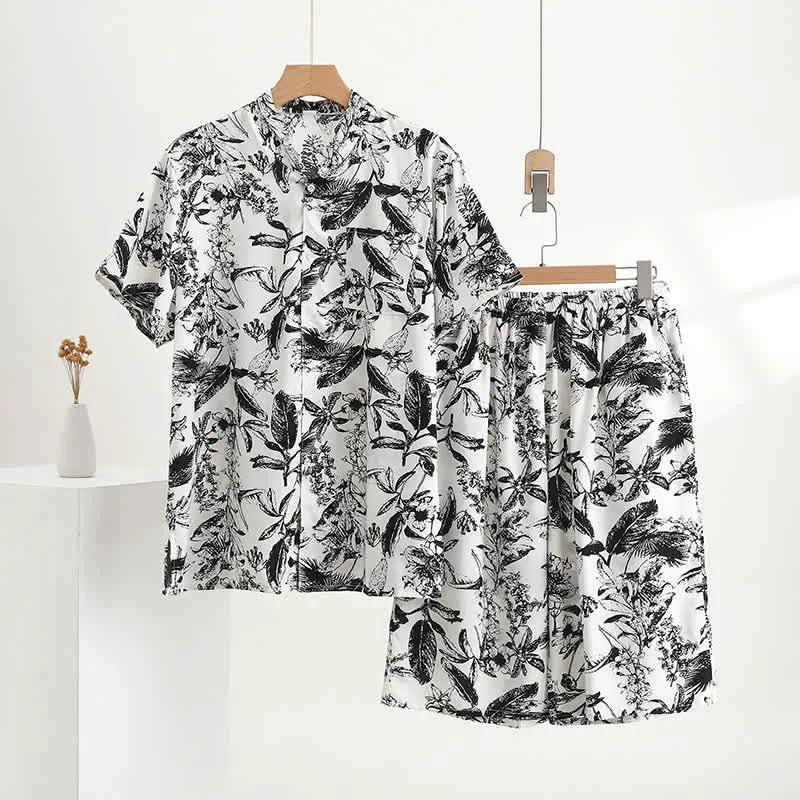User-Friendly Ownkoti Monochrome Botanical Print Pajama Set Comfortable
