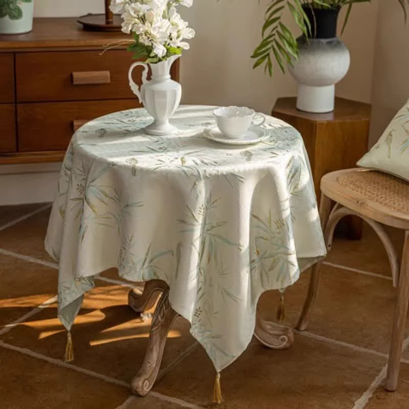 Innovative Ownkoti Elegant Bamboo Leaf Tassel Tablecloth Unique
