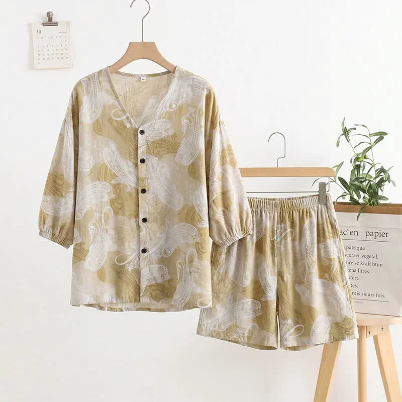 Classic Ownkoti Paisley Print V-Neck Pajama Set Eco-Friendly