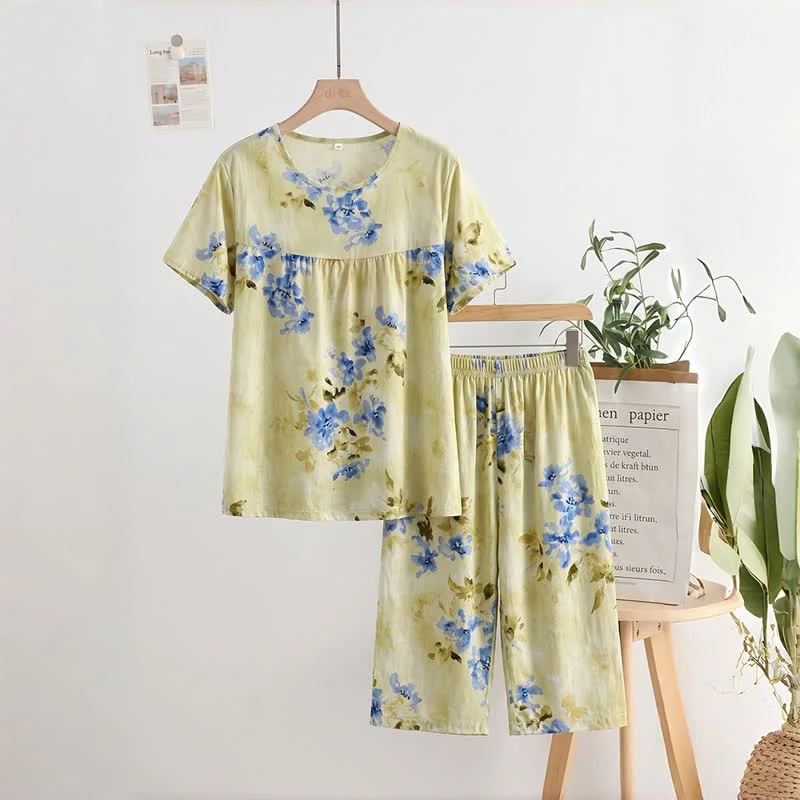 Fashionable Ownkoti Blue Floral Short Sleeve Lounge Set Elite