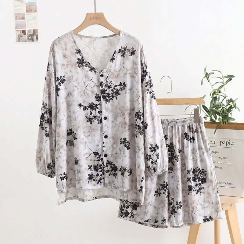 Convenient Ownkoti Retro Floral Button Front Women 39 s Pajamas Solid