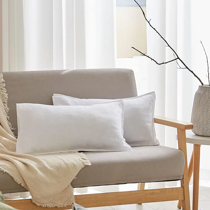 Premium Material Simple amp Opulence Linen Lumbar Pillow Cover 12 x 20 Inches Set of 2 Rectangular Decorative Throw Cushion Cover for Couch Sofa Bed Living Room Office Soft Breathable Farmhouse – White Elite