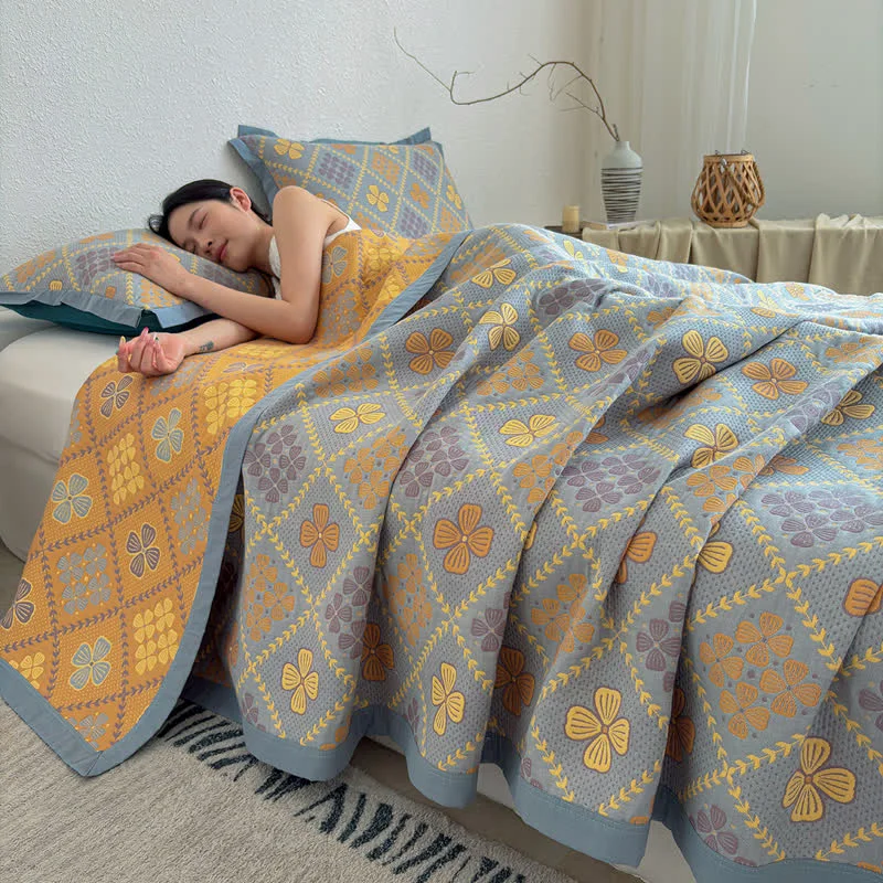 Crafted Ownkoti Geometric Clover 3-layer Cotton Gauze Blanket Trendy