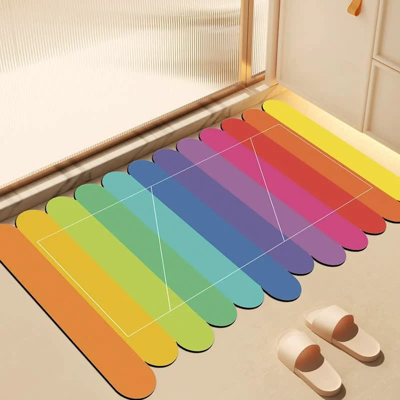 Natural Ownkoti Modern Rainbow Stripe Diatom Mud Bath Rug Soft