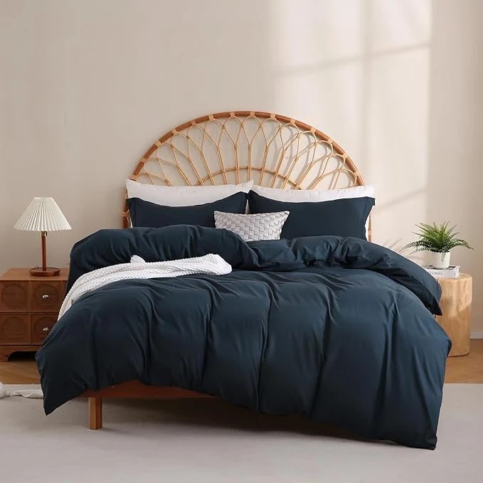 Casual JSD Navy Blue Duvet Cover Set Full Size 3 Piece Duvet Cover with Pillow Shams Soft Brushed Microfiber Zipper Closure Comforter Not Included Refined