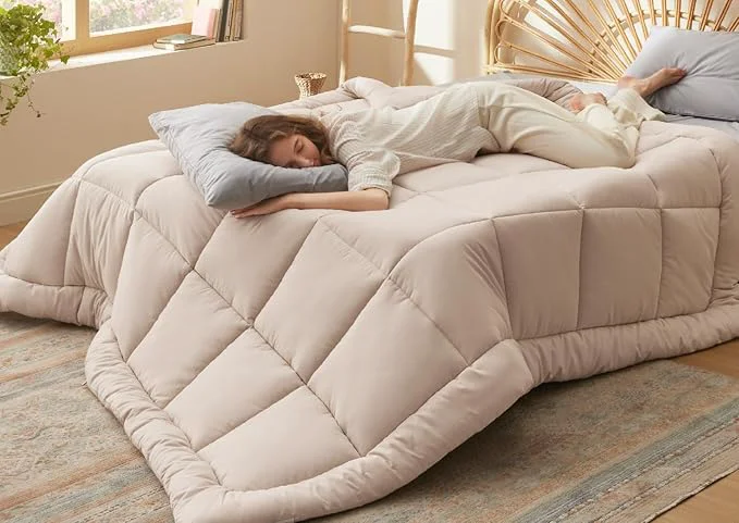 Crafted Bedsure Comforter Duvet Insert – Quilted Comforters Queen Size All Season Duvet GentleSoft Down Bedding with 8 Tabs Gifts for Women Men Beige Queen 88 x 88 Inches Genuine