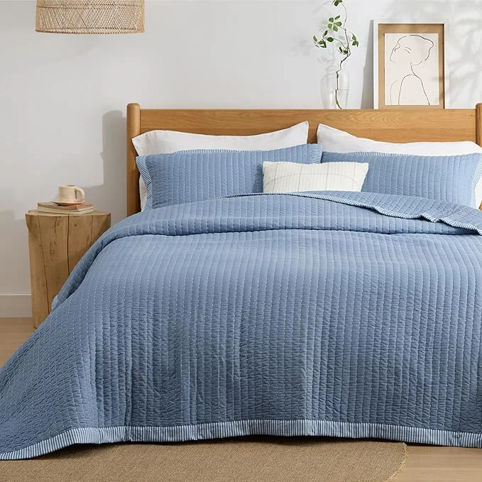 Premium Bedsure Blue Quilts Queen Size – Queen Quilt Bedding Set Bedspread Coverlet Lightweight Corduroy Pattern Bedspread 3-Piece Set with 90 quot x96 quot Coverlet amp 2 Pillow Shams All-Season Soft Microfiber Excellent