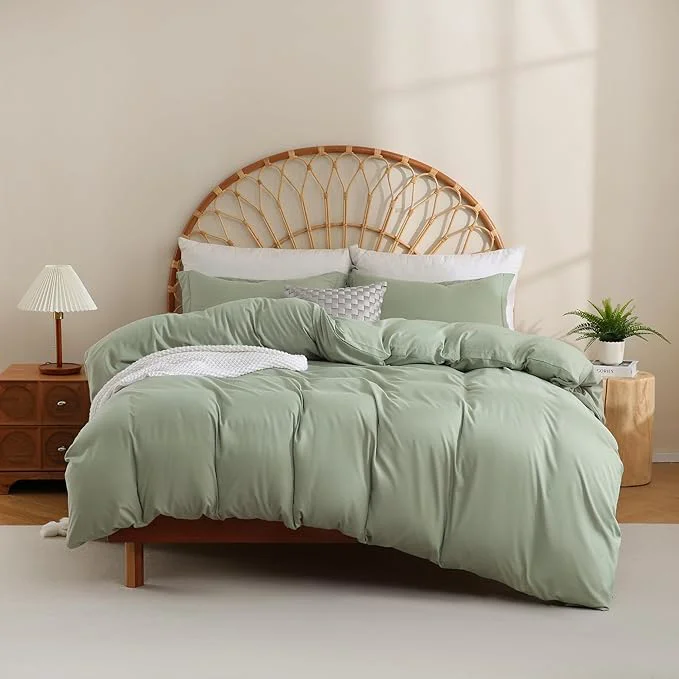 Selected JSD Sage Green Duvet Cover Set King Size 3 Piece Duvet Cover with Pillow Shams Soft Brushed Microfiber Zipper Closure Comforter Not Included Pure
