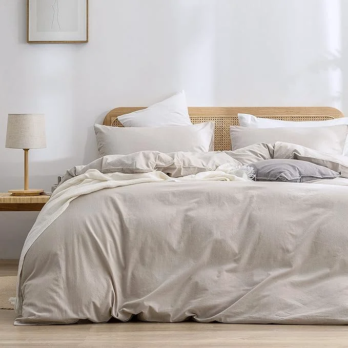 Crafted OUCH Duvet Cover Set Washed Cotton Linen Feel Super Soft Comfortable Chic Lightweight 3 PCs Home Bedding Set Solid Linen Grey Super King Carefully Designed