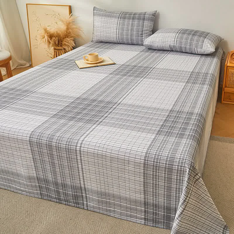 Durable Ownkoti Elegant Gray Plaid Pure Cotton Bedspread Sustainable