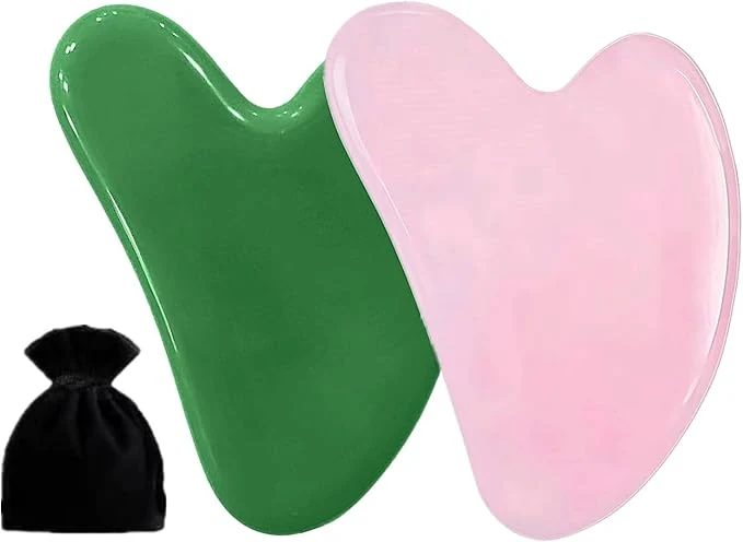 Luxury 2 Pack Gua Sha Facial Tools Gua Sha Jade Stone Gua Sha Massage Tool Guasha Long-Lasting