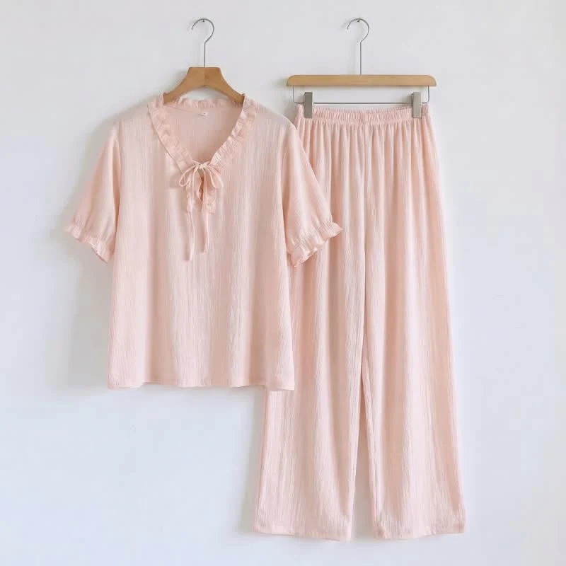Secure Ownkoti Solid Color Padded Ruffle Pajama Set Trendy