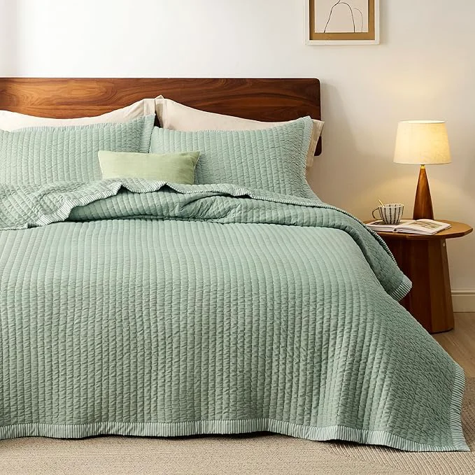 Functional Bedsure Green Quilts Queen Size – Queen Quilt Bedding Set Bedspread Coverlet Lightweight Corduroy Pattern Bedspread 3-Piece Set with 90 quot x96 quot Coverlet amp 2 Pillow Shams All-Season Soft Microfiber Recyclable