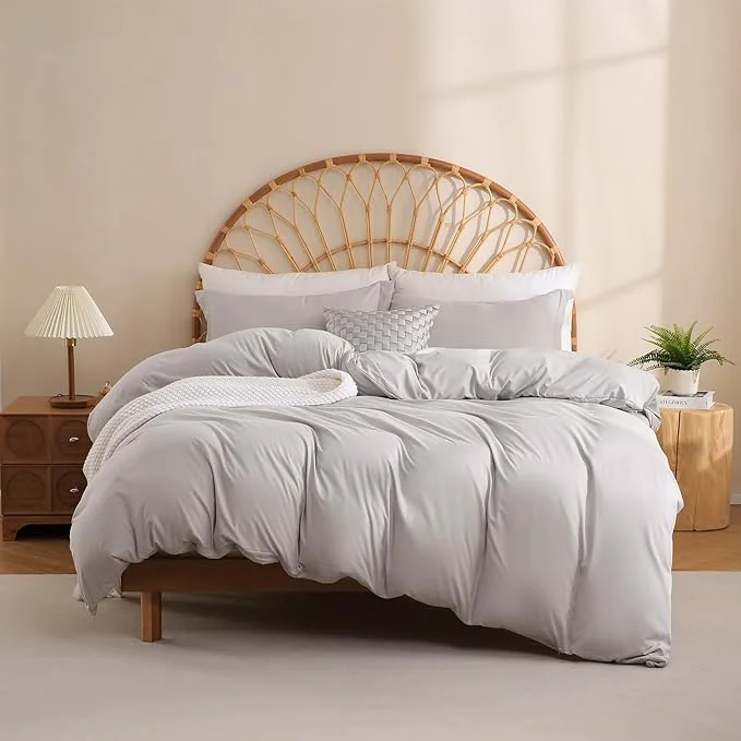 Carefully Designed JSD Light Grey Duvet Cover Set Full Size 3 Piece Duvet Cover with Pillow Shams Soft Brushed Microfiber Zipper Closure Comforter Not Included Effective
