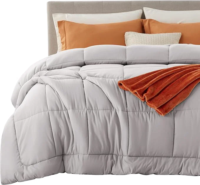 Elite Bedsure Comforter Duvet Insert – Quilted Comforters Cal King Size All Season Duvet GentleSoft Down Bedding with 8 Tabs Gifts for Women Men Light Grey California King 96 X 102 Inches Genuine