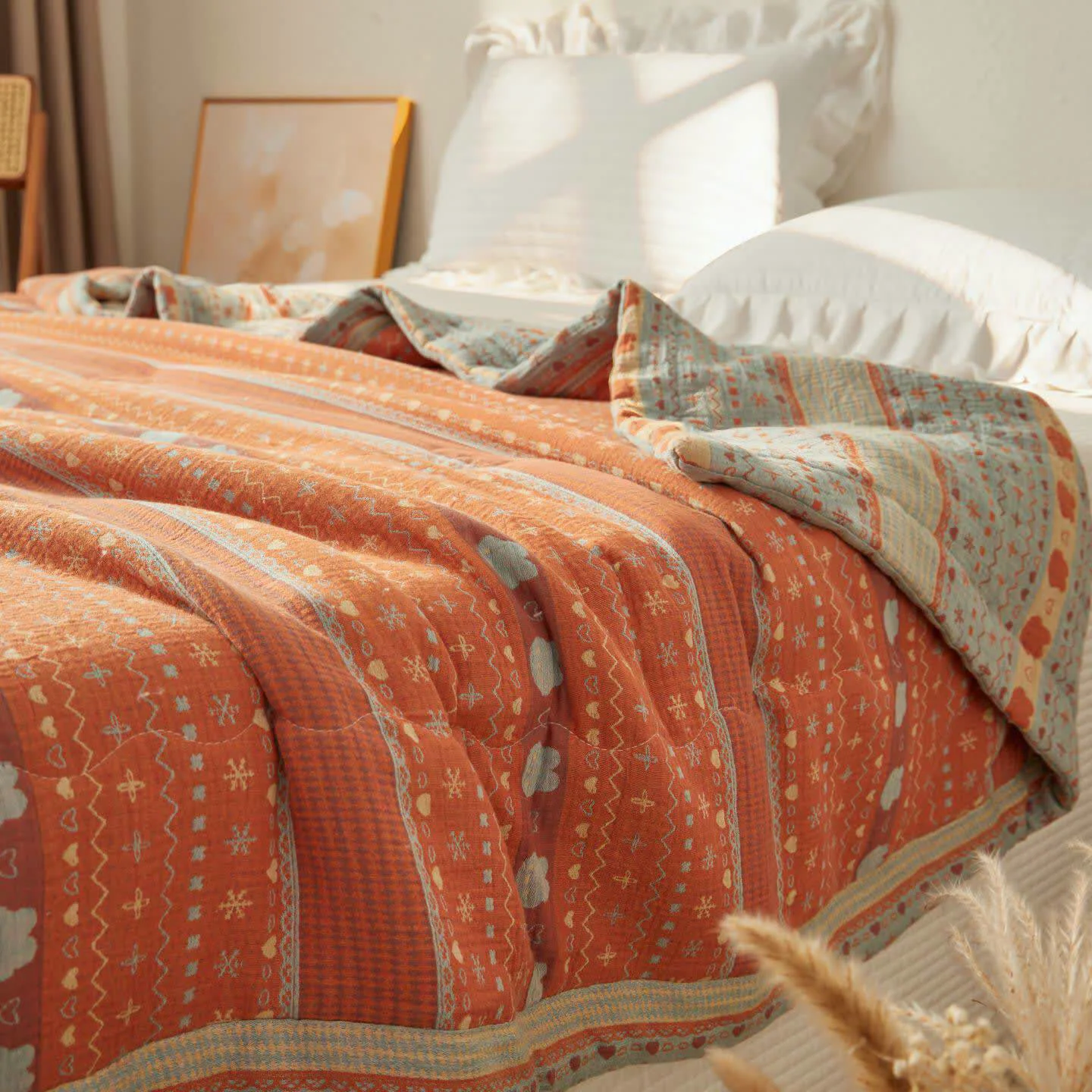Convenient Ownkoti Vintage Boho Cotton Muslin Blanket Quilt Carefully Designed