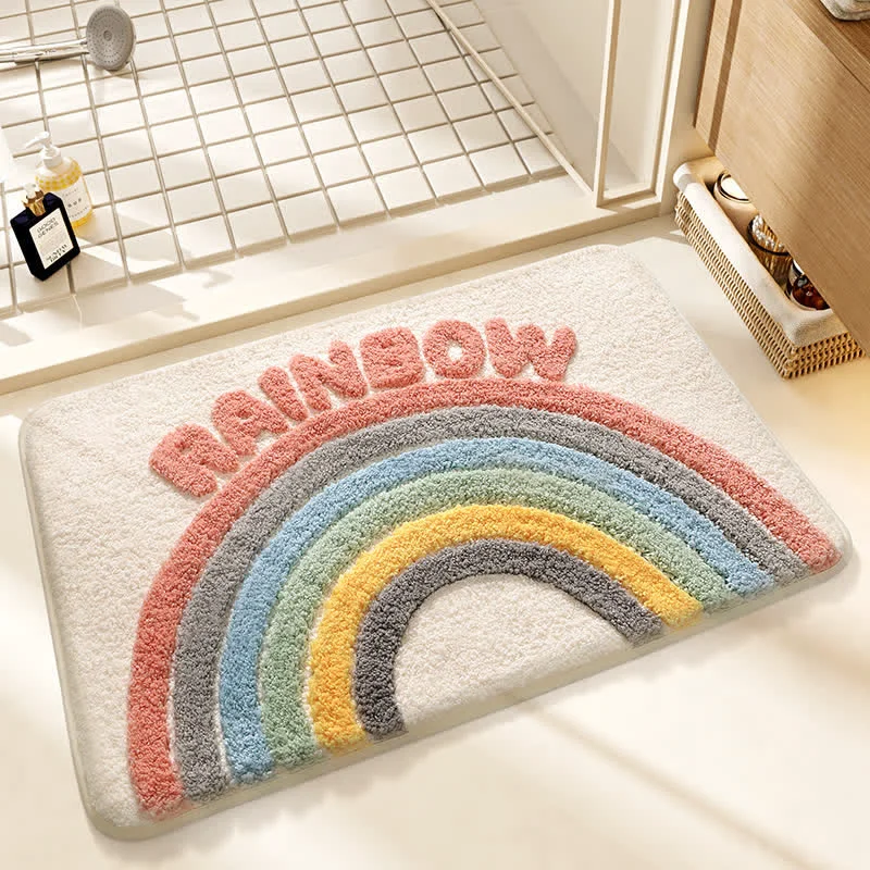 Advanced Ownkoti Modern Rainbow Plush Bath Rug Powerful