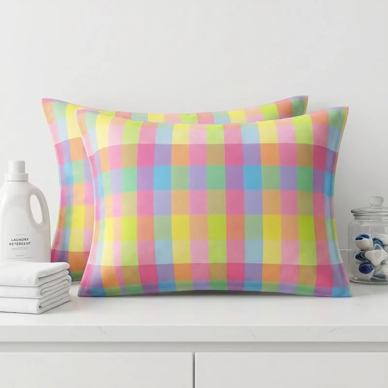 Secure Ownkoti Candy Plaid Rectangular Cotton Gauze Pillowcases Refined