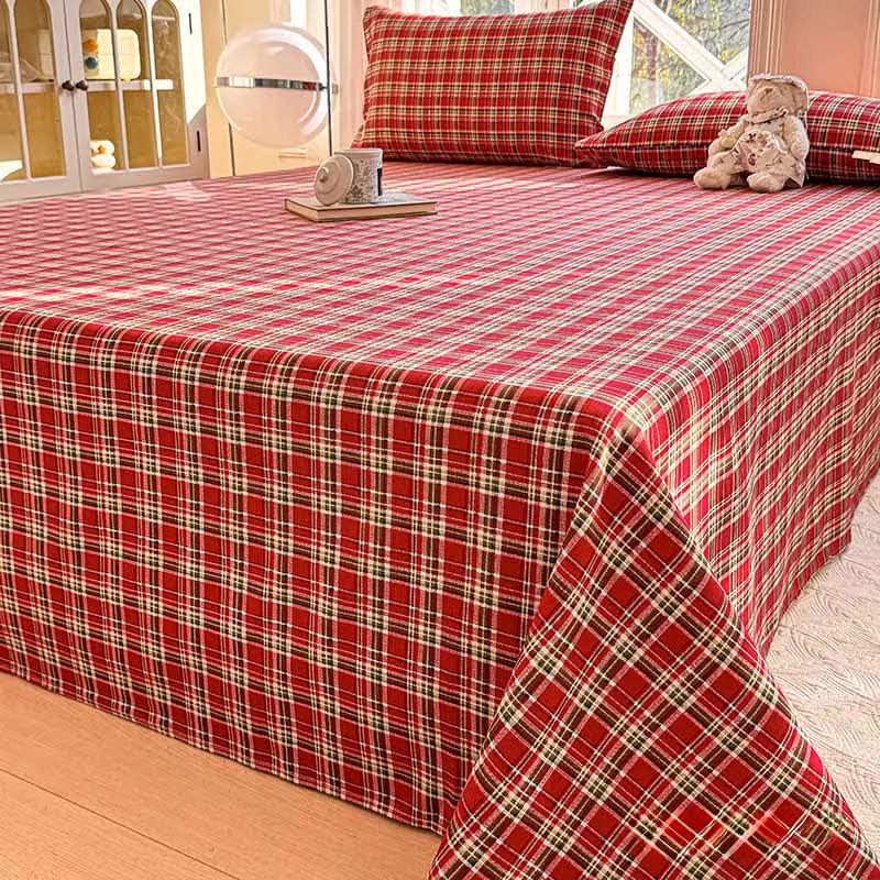 Eco-Friendly Ownkoti Classic Red Plaid Pure Cotton Bedspread Fine