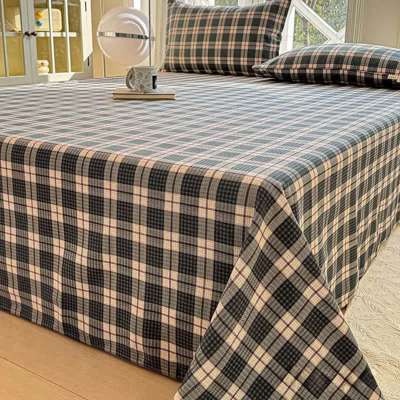 Contemporary Ownkoti Neutral Plaid Pure Cotton Bedspread Safe